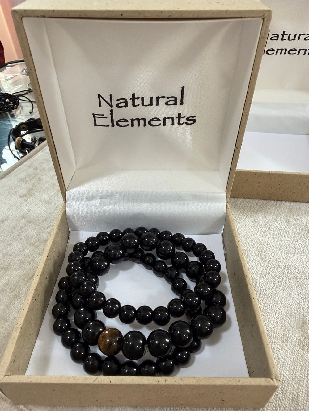 brand-new Tiger eye stretch band unisex bracelet set boxed black